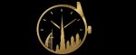 gold and black logo for watch